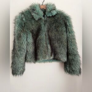 Painted Pony blue Faux Fur full zip Coat boho festival mobwife Vintage S